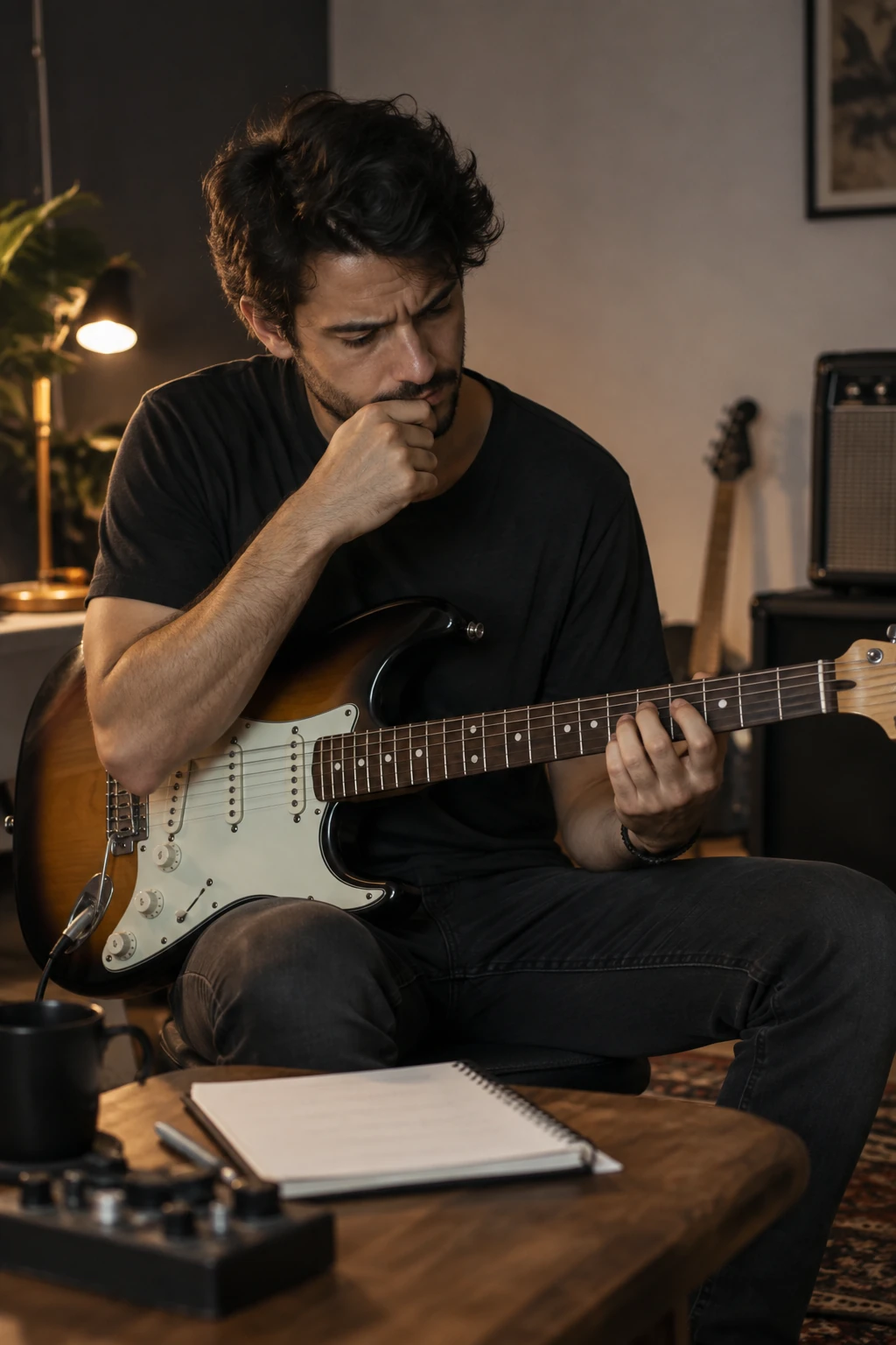 Guitarrista estudando e buscando mais conforto e expressão